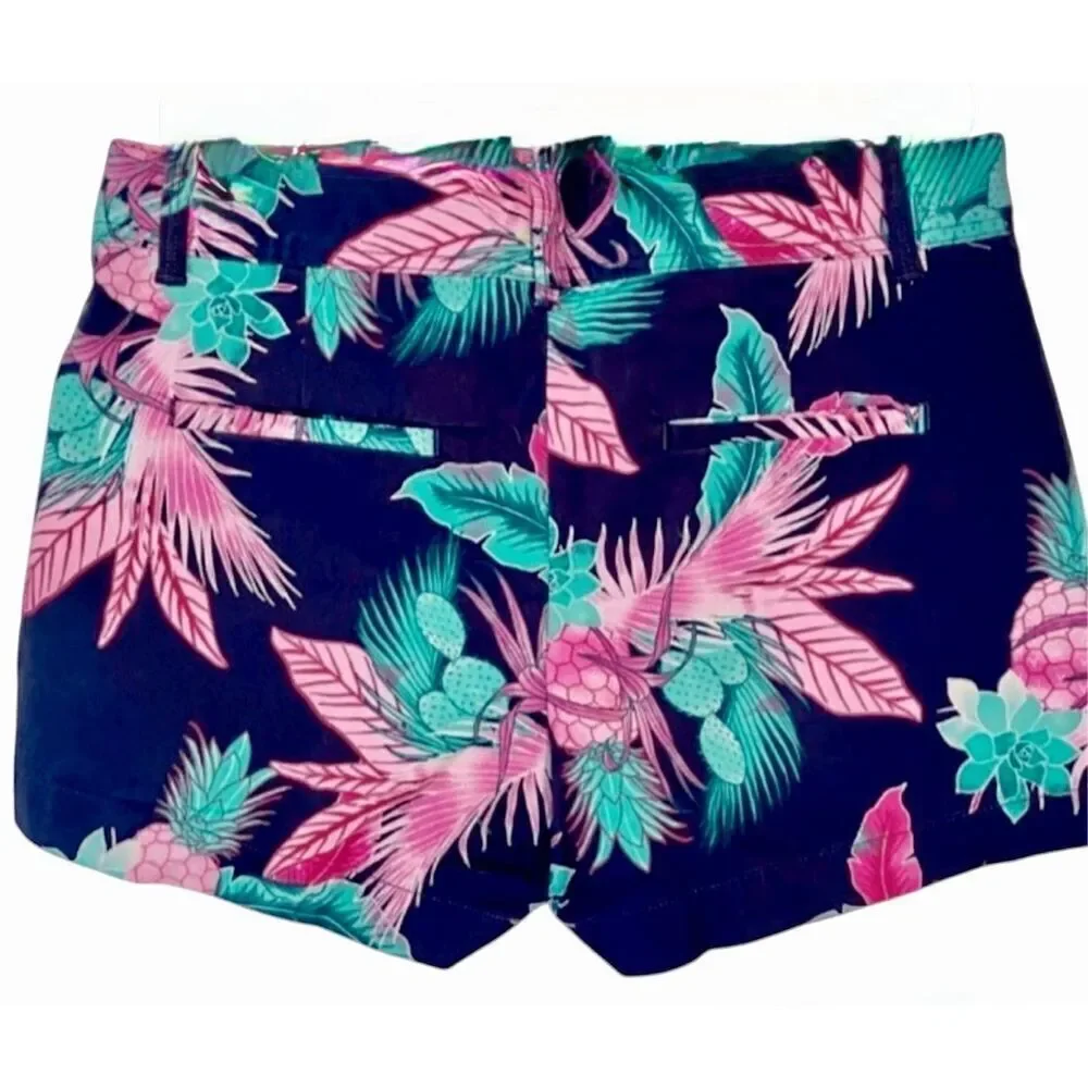 Gap City Short Navy Pink Tropical Floral Sz. 12 Mid Rise Vacation Summer